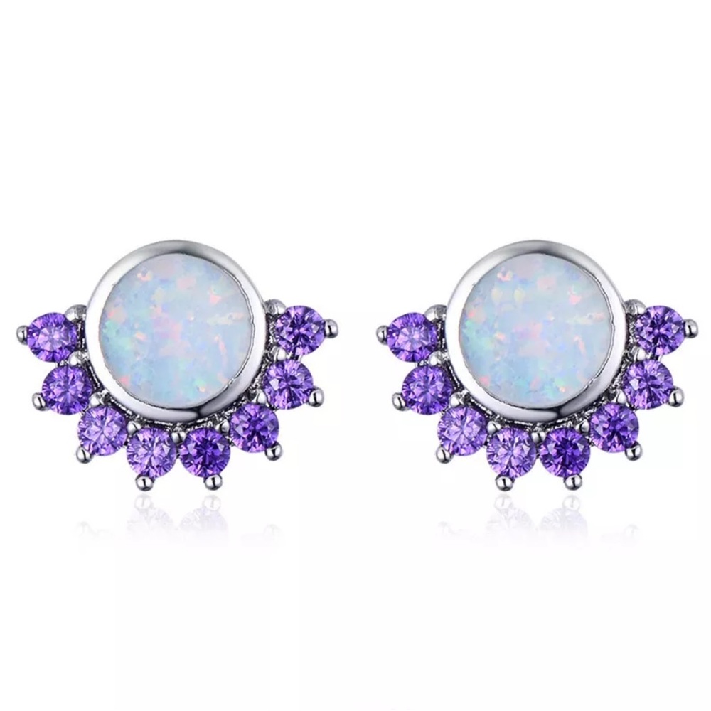 Elegant Silver and Purple Stud Earrings